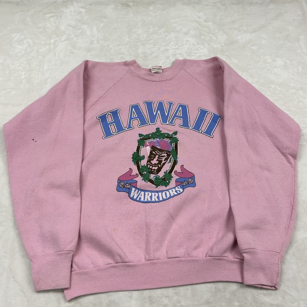 Fruit of the Loom Sweatshirt Mens XL Pink Hawaii Warriors Vintage Made in USA